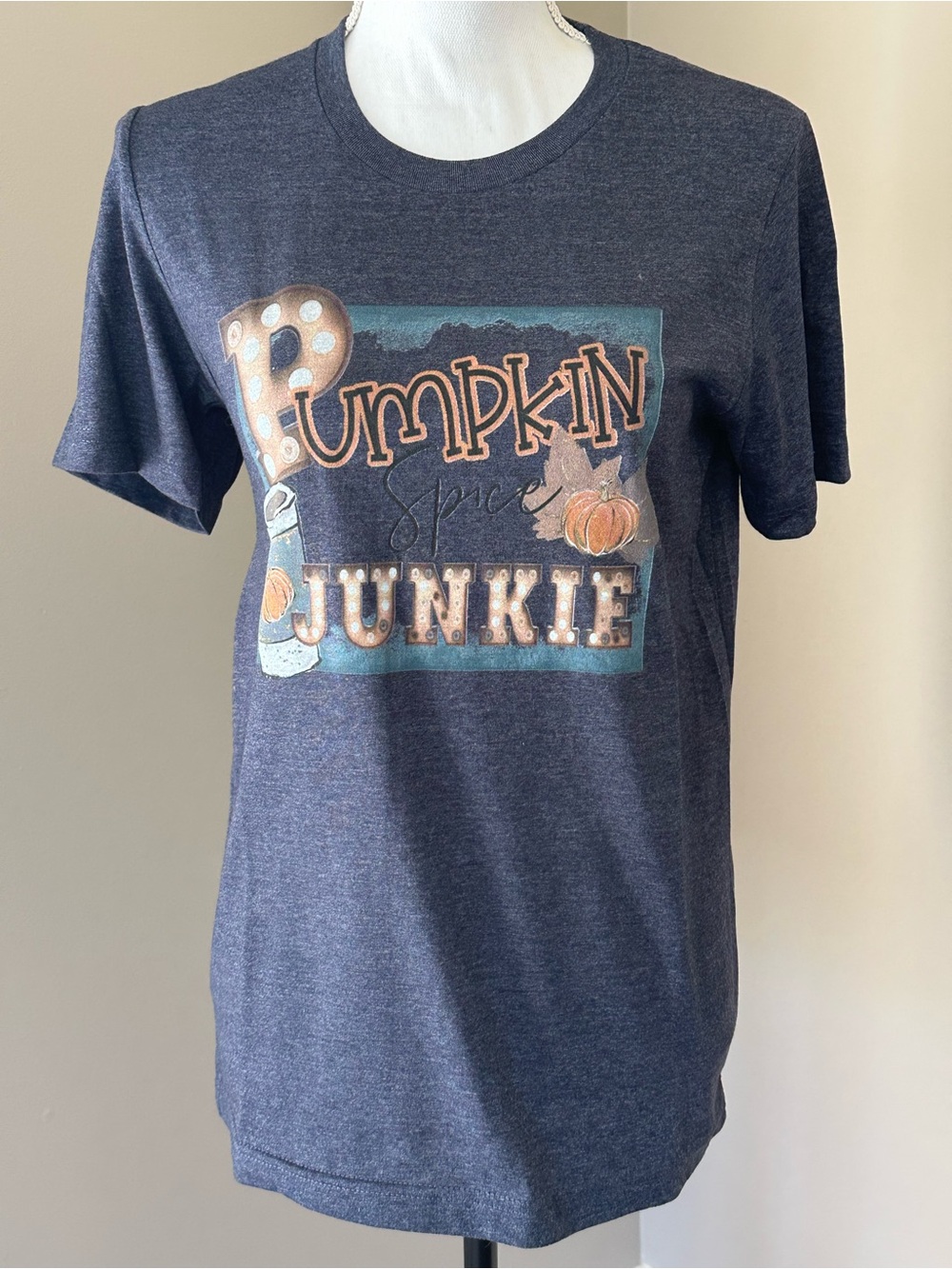 Bella Canvas Navy Pumpkin Spice Junkie Graphic Tee